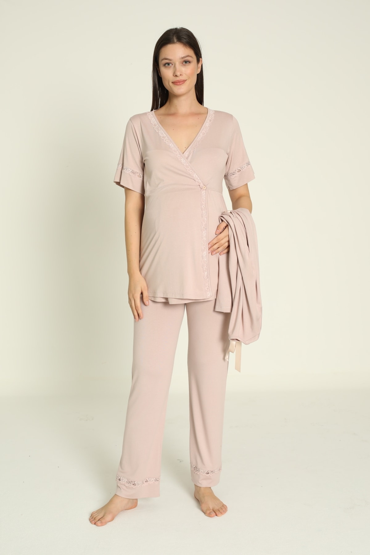 Miss Dünya Lissa Süt Kahve Sabahlıklı Hamile Ve Lohusa Pijama Takımı fotoğrafı 3 (önizleme)