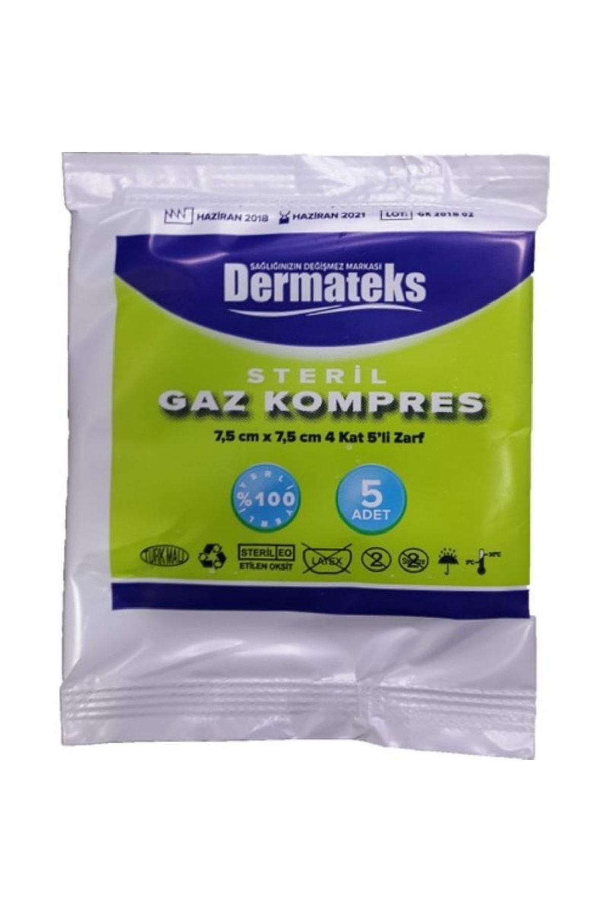 Dermateks Spanç 7.5 Cm X 7.5 Cm 4 Kat 5li Steril - 5 Paket