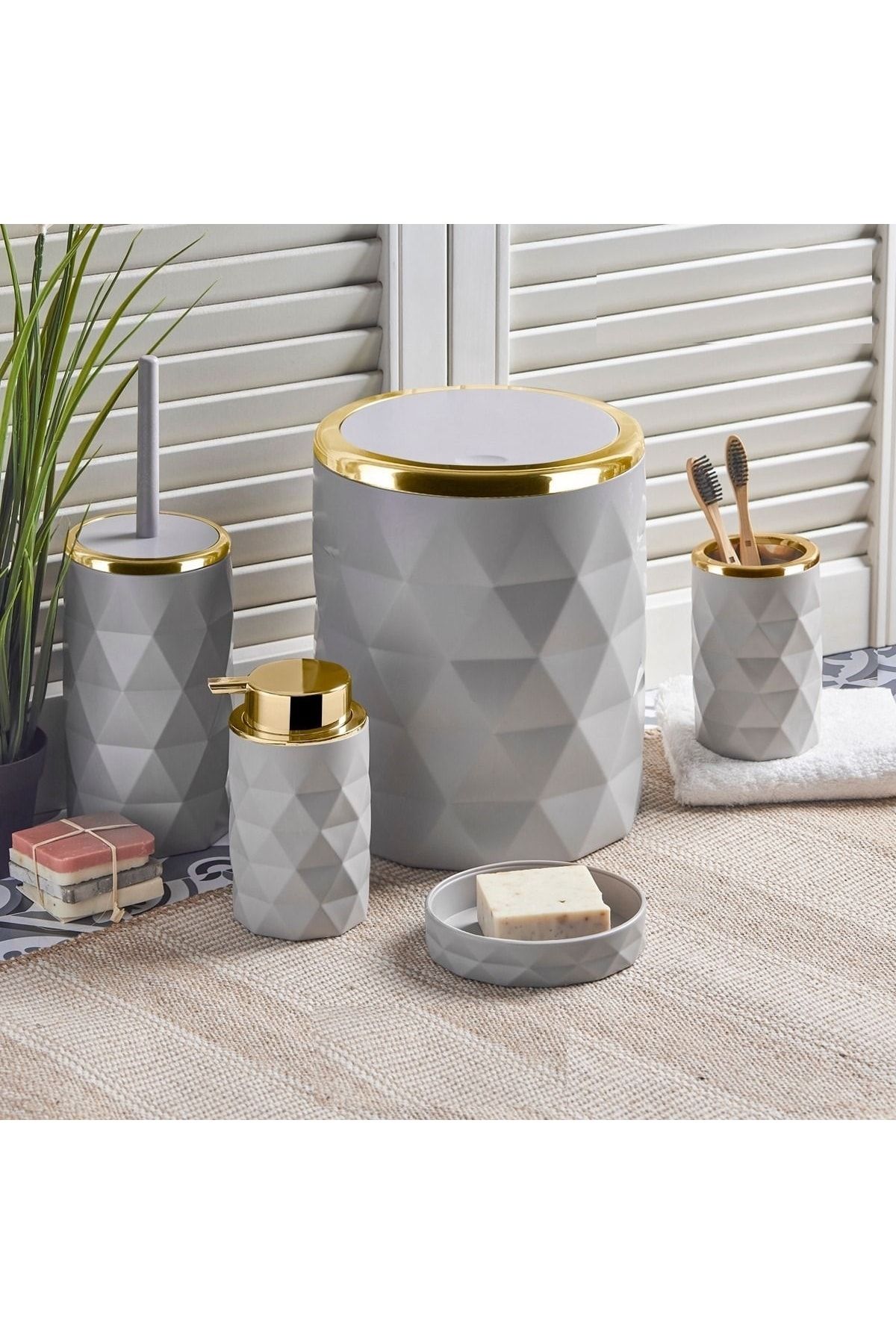 greenfor evlife Gri Gold Banyo Takımı 5 Parça