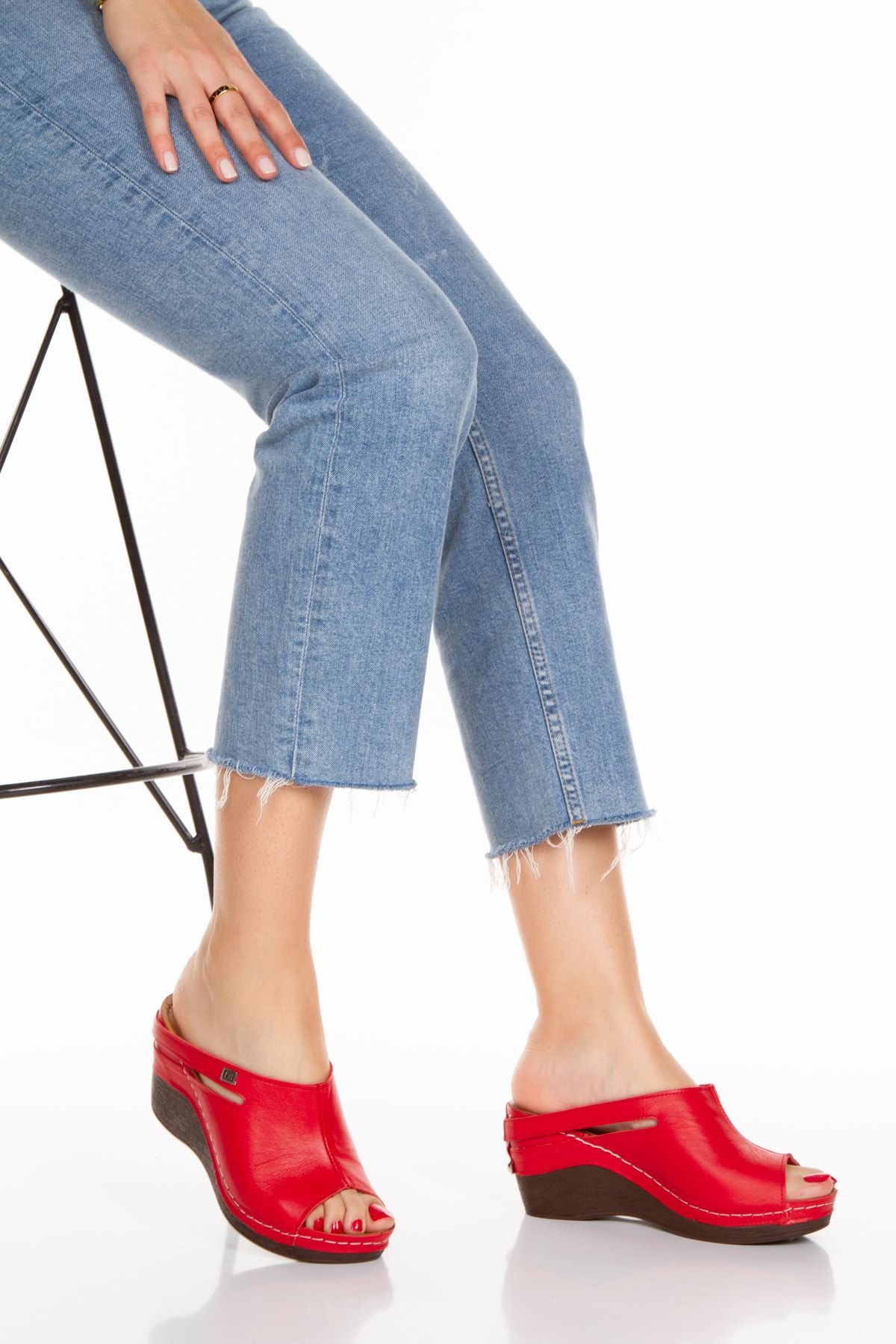 Ender-Genuine Leather Wedge Heel Women's Slippers 5