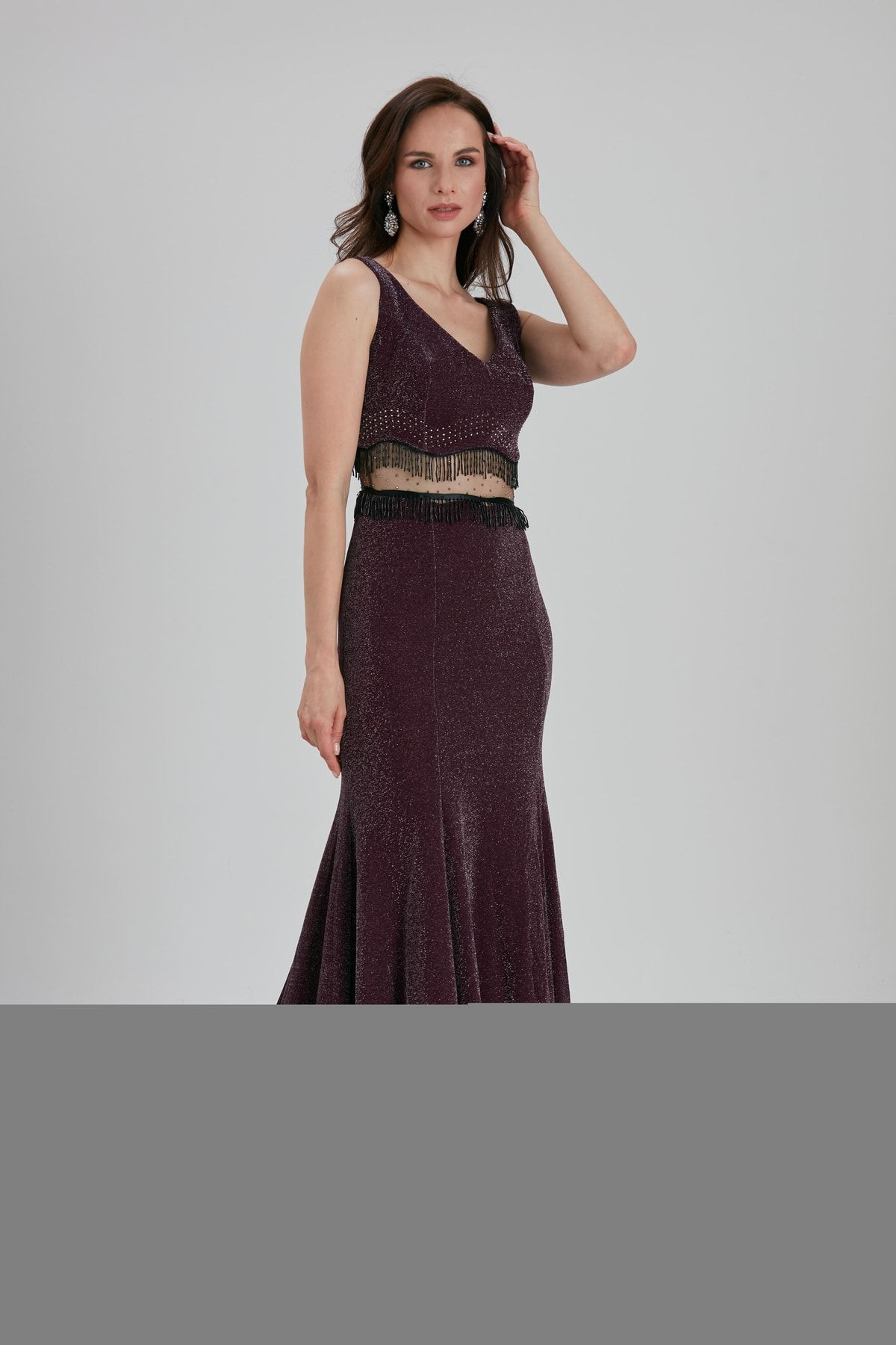 Neva Style-Rochie de seara mov cu ciucuri 36750mor 1