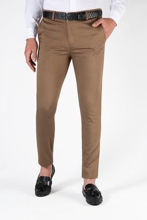 Erkek Slim Fit Petekli Keten Pantolon Vanv9y-2200196-1 Açık Kahverengi VAVN9Y-2200196-1