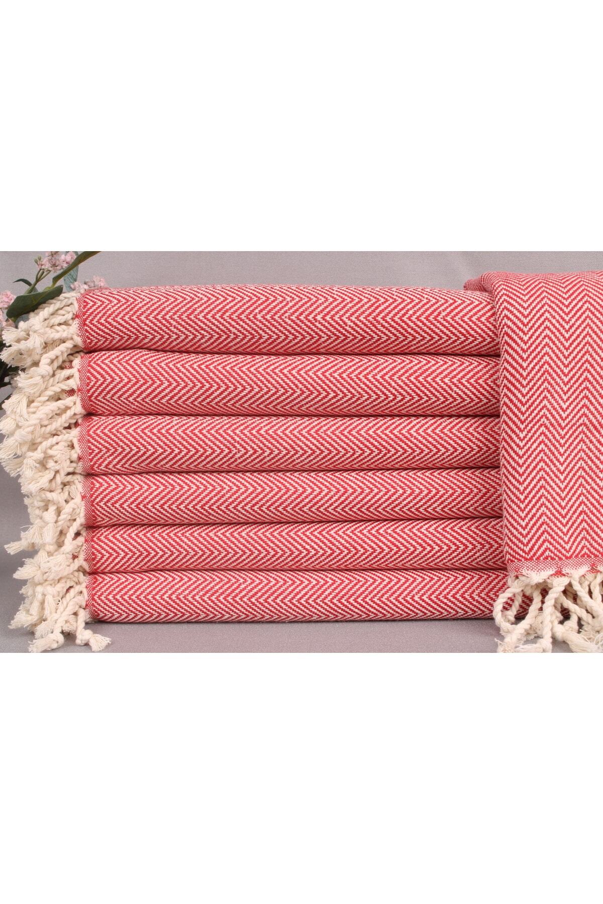 Peshtemal Red 100x180 Cm Cotton Peshtemal Beach Chaise Lounge Pile