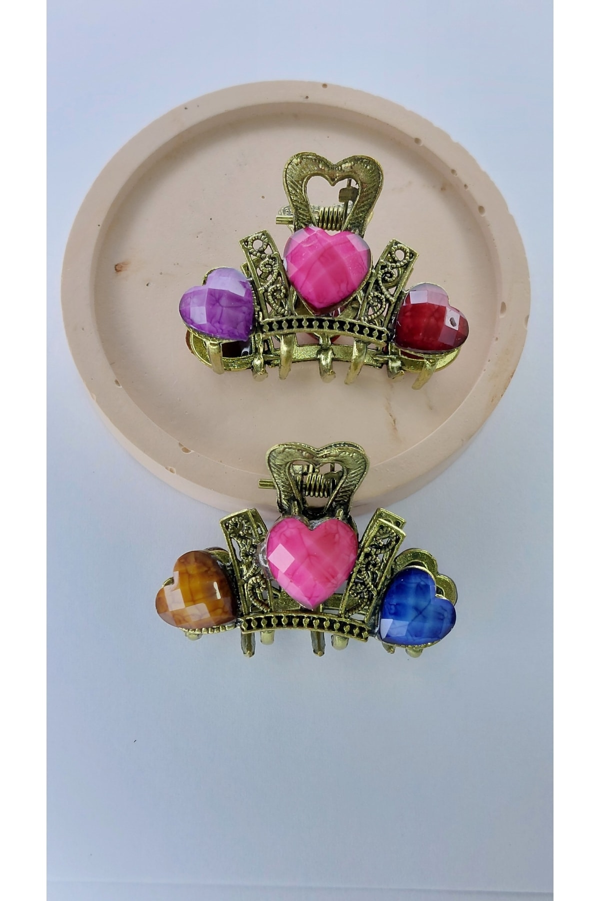 Women's Metal Hair Clip 2-Piece Vintage Color Gemstone Heart Hairpin
