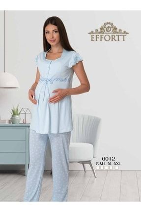 Heptrend 6012 Mavi Renk Dantel Detaylı Lohusa Hamile Pijama Takımı Effortt 6012 MO