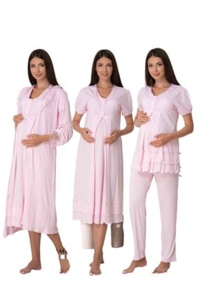 8026 Pembe Renk Gecelikli Sabahlıklı Pijama Takımı Effortt 8026 MO