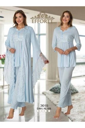 Mavi Renk Sabahlıklı Lohusa Pijama Takımı Effortt 3015 MO
