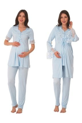 Bebe Mavisi Sabahlıklı Lohusa Pijama Takımı 0025