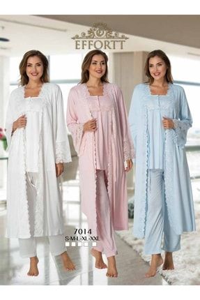 Kadın Hamile Lohusa Sabahlıklı Alt Üst Pijama Takımı Beyaz 7014-1