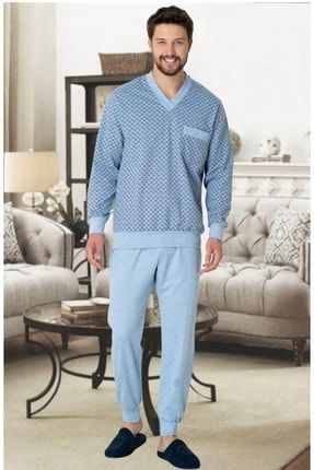 Erkek Mavi Büyük Beden Pijama Takımı 2766