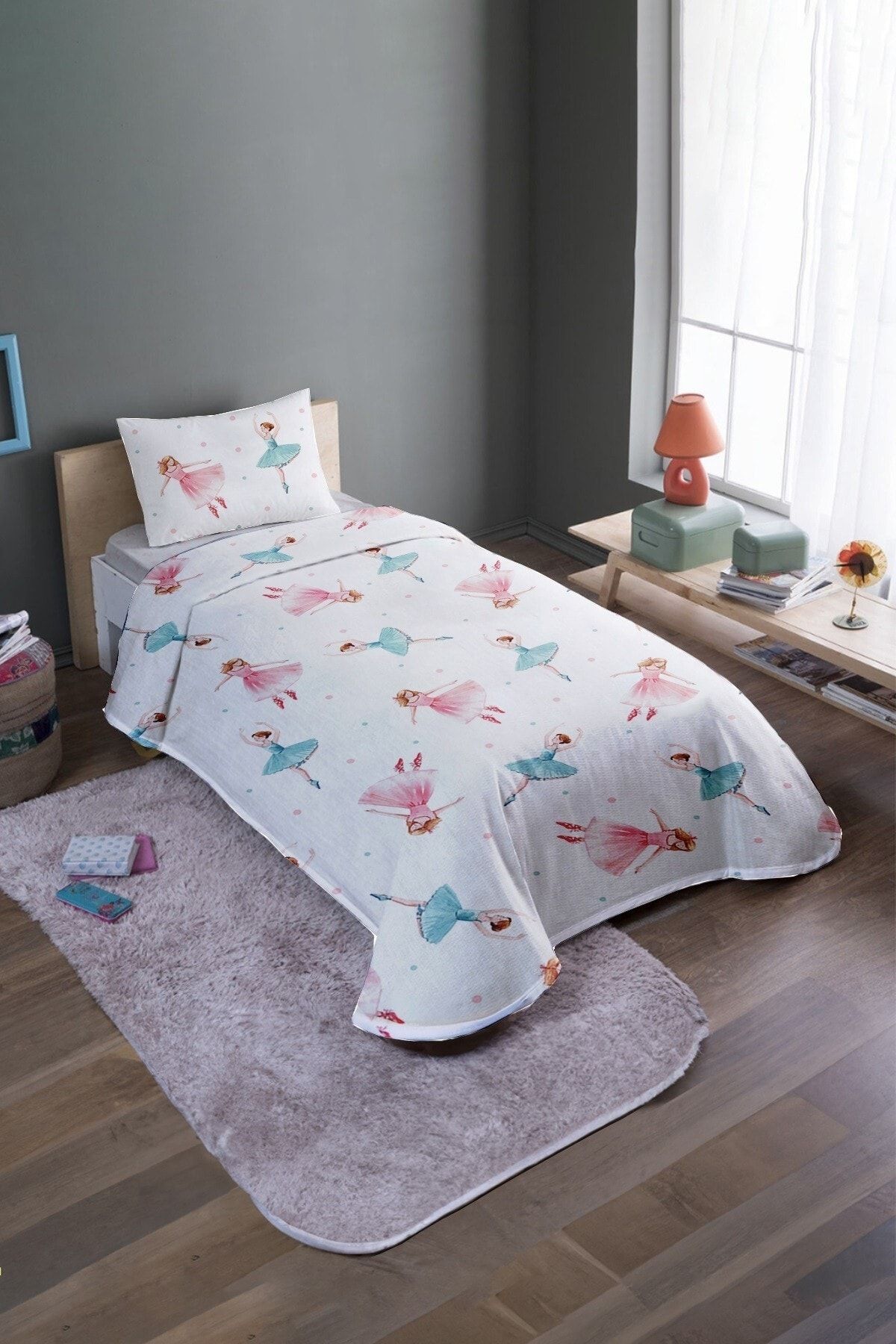 EVPANYA-Ballerina Patterned Single Bedspread and Pique Set 2