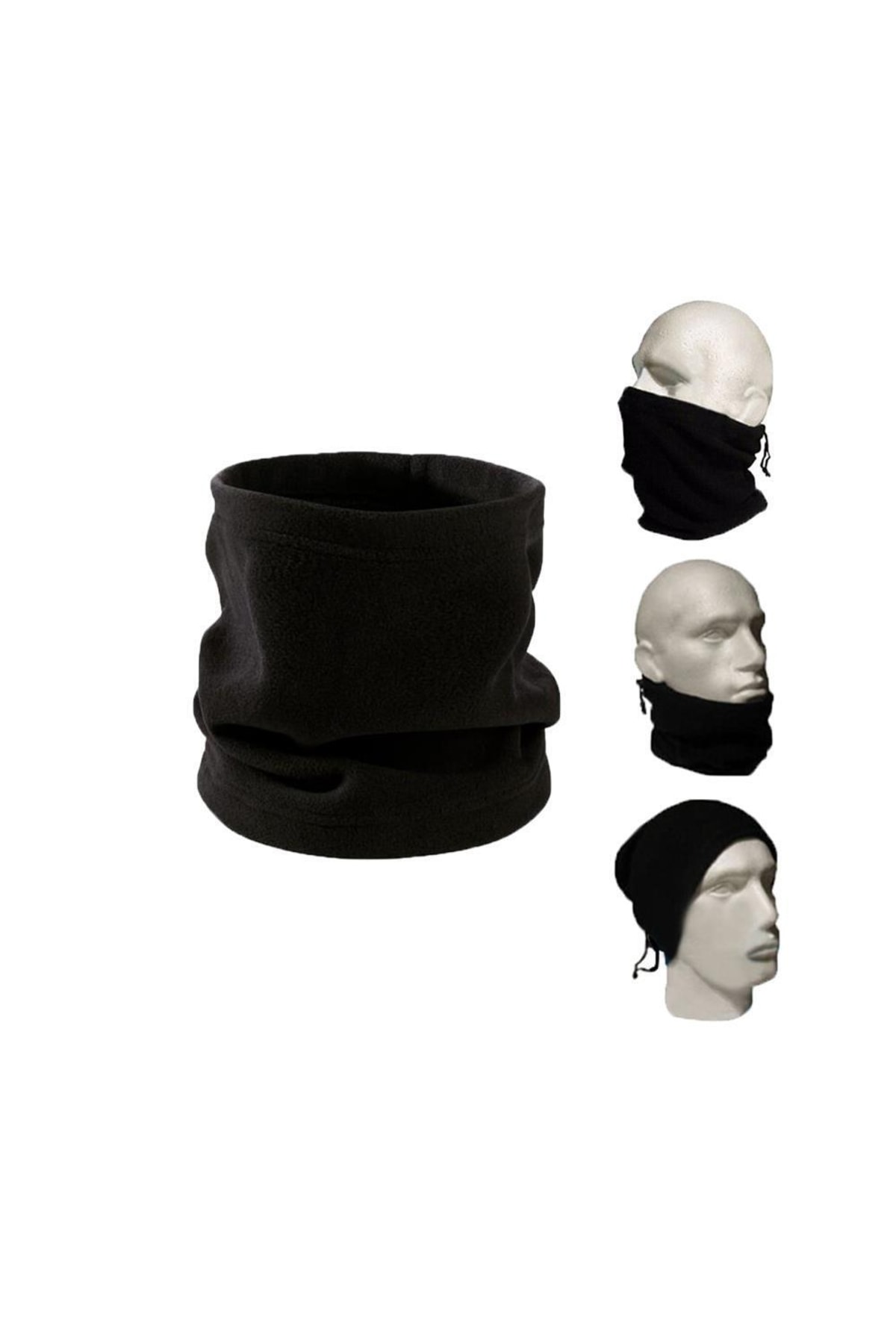 Lechia Outdoors Unisex Siyah Çok Amaçlı Kışlık Polar Boyunluk Bere