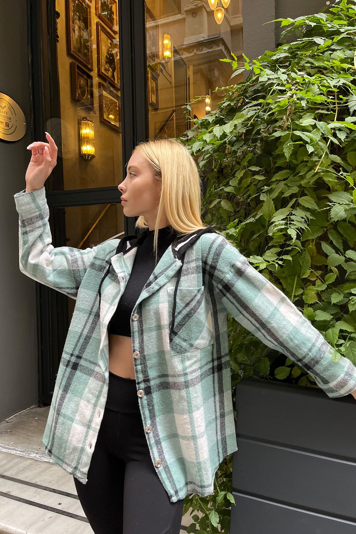 Trend Alaçatı Stili Hemd Grün Oversized Fast ausverkauft