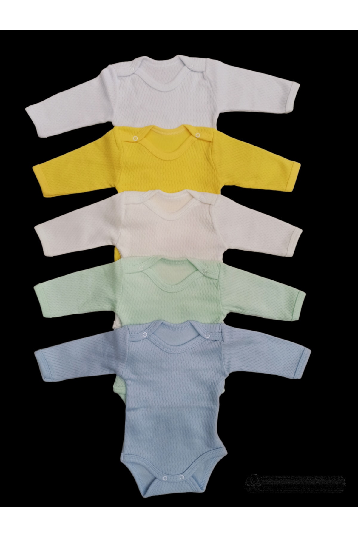  بادی آستین بلند یقه گرد جلو چسبان، پارچه تنفس پذیر، رنگ ثابت (بسته ۵ عددی) مناسب برای ۰-۴۸ ماه