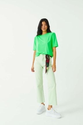 Vatkalı Kısa Kollu Neon Yeşil Kadın T-shirt TYC00459617326