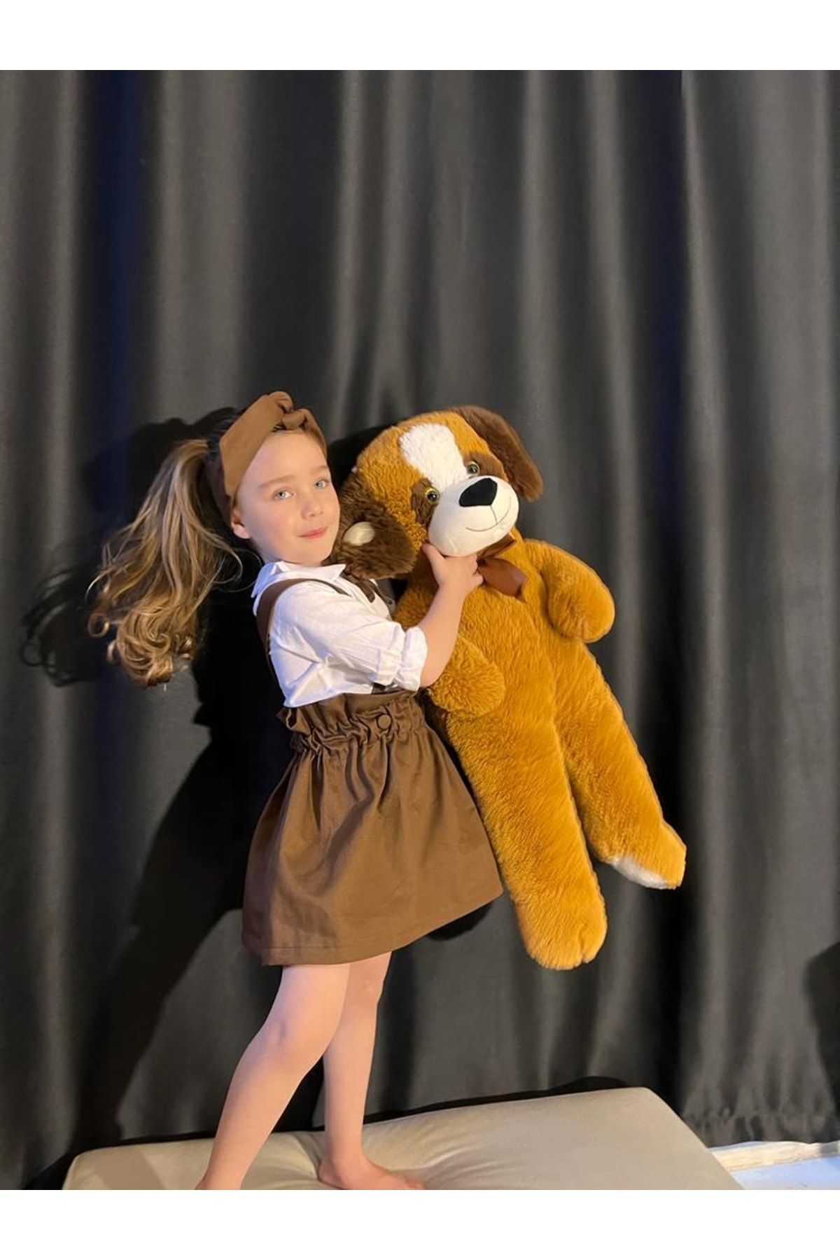 Poplinkids Kahve Rengi Salopet Etek Takım 106