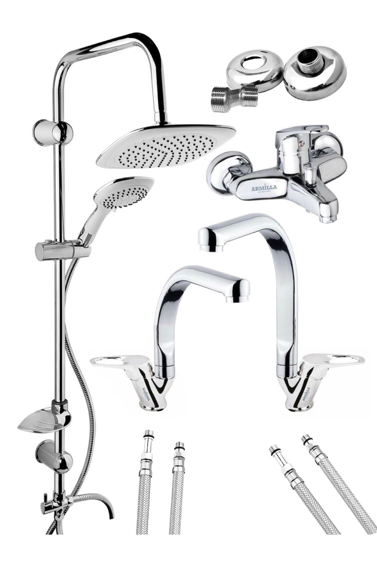 Fish Back Pipe 4-Piece Set Bath Mixer, Kitchen Faucet, Sink Faucet and Robot Shower Set