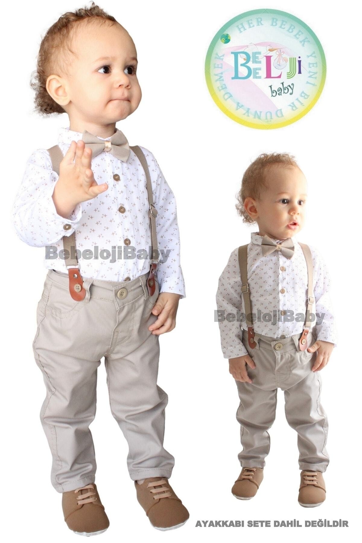 Bebeloji Baby Erkek Bebek Takım Gömlek Pantolon Papyon Askılı Şık Set (papyonlu Takım Doğum Günü Düğün Özel Gün)