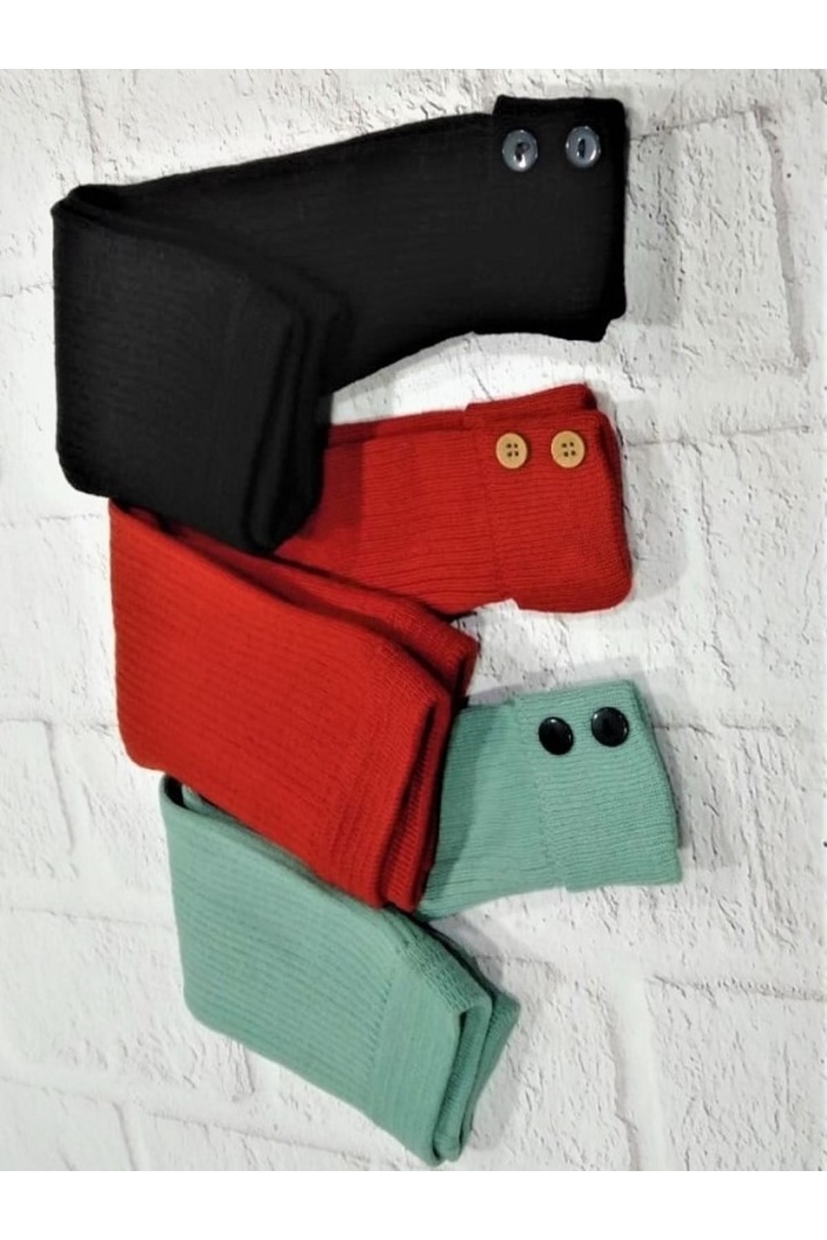 3-Piece Set Ribbed Knitwear Children's Tights - Black/tile/mint