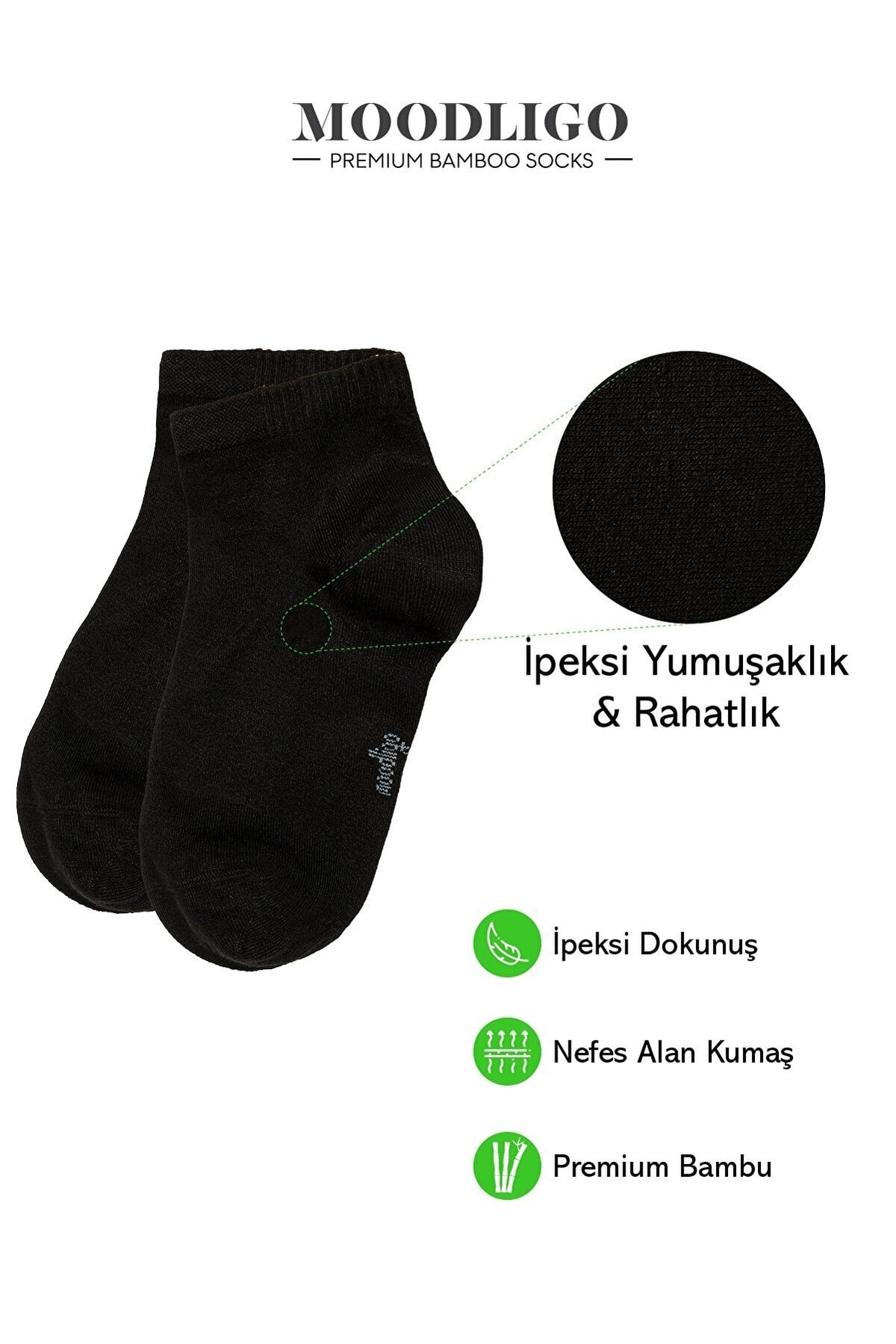 Moodligo Erkek Bambu Çorap - Siyah - Kutulu - Patik Spor Çorabı ZO8512