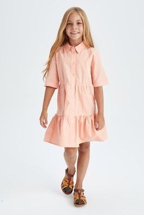 Kız Çocuk Gömlek Yaka Kısa Kollu Poplin Elbise W7749A622SM