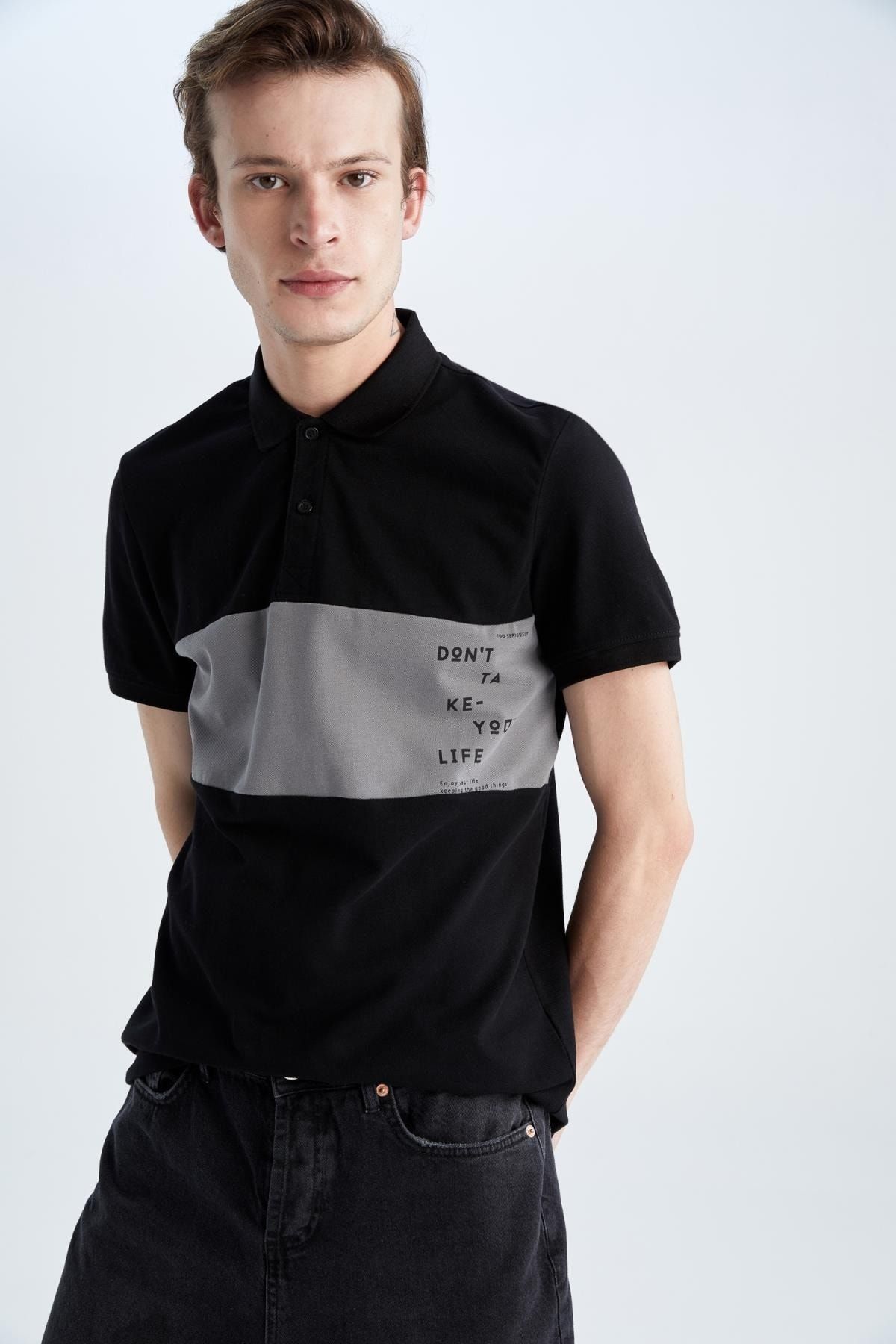 DeFacto Poloshirt Schwarz Regular Fit