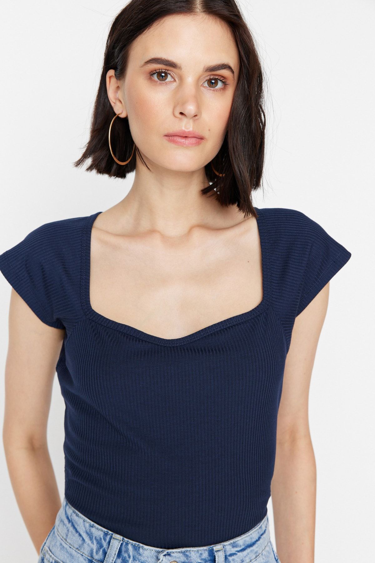 Trendyol Collection Bluse Dunkelblau Slim Fit