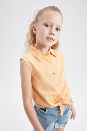 Kız Çocuk Regular Fit Kolsuz Poplin Kısa Kollu Gömlek Y0137A622SM