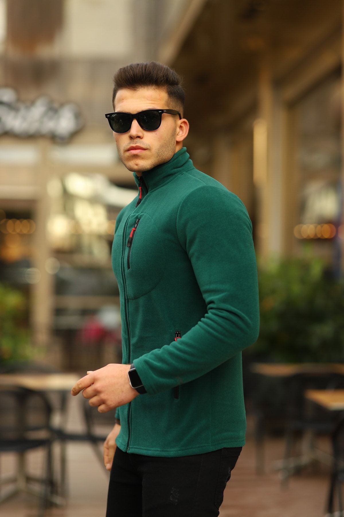Kozik Culoare Verde Shoftshell Pentru Bărbați Din Fleece, Cu Fermoar Supradimensionat, Cu 3 Buzunare Masculin - XL