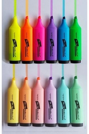 6 Pastel 6 Canlı Renk Fosforlu Kalem Seti 12'li Scrikss İşaretleme Kalem Set