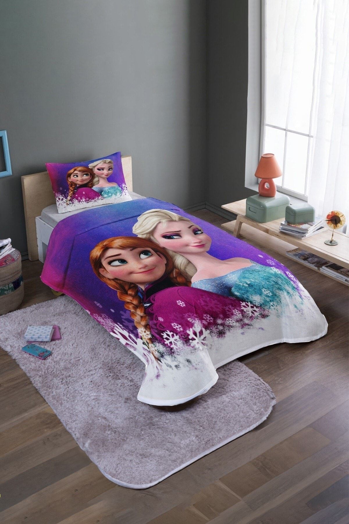 EVPANYA-Snowflake Elsa Patterned Single Bedspread and Pique Set 2