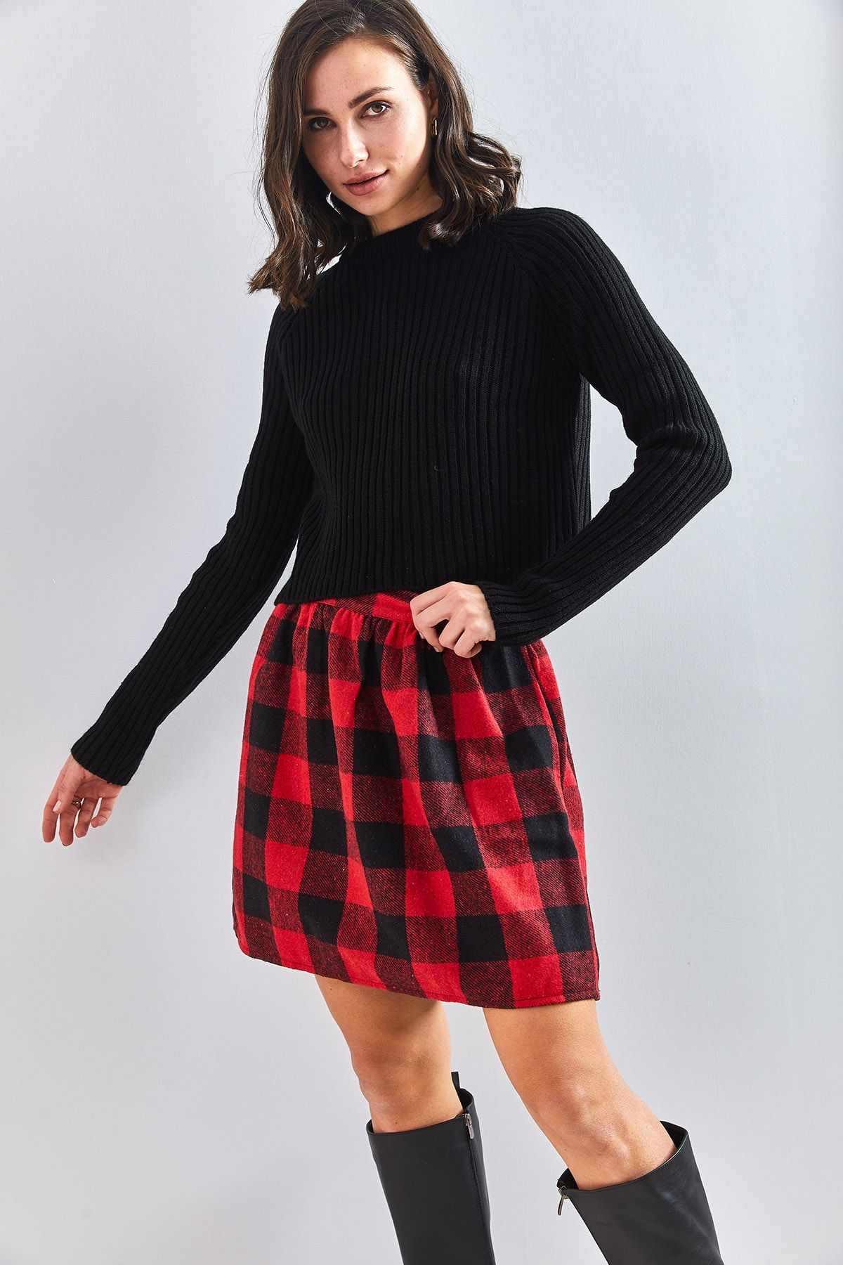 Plaid elastic waist mini skirt clearance