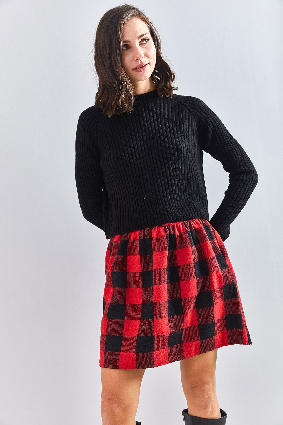 Plaid skater skirt elastic waist online