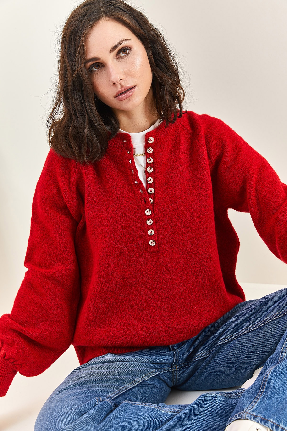 Bianco Lucci Жіночий трикотажний светр з водолазкою та коміром на ґудзиках