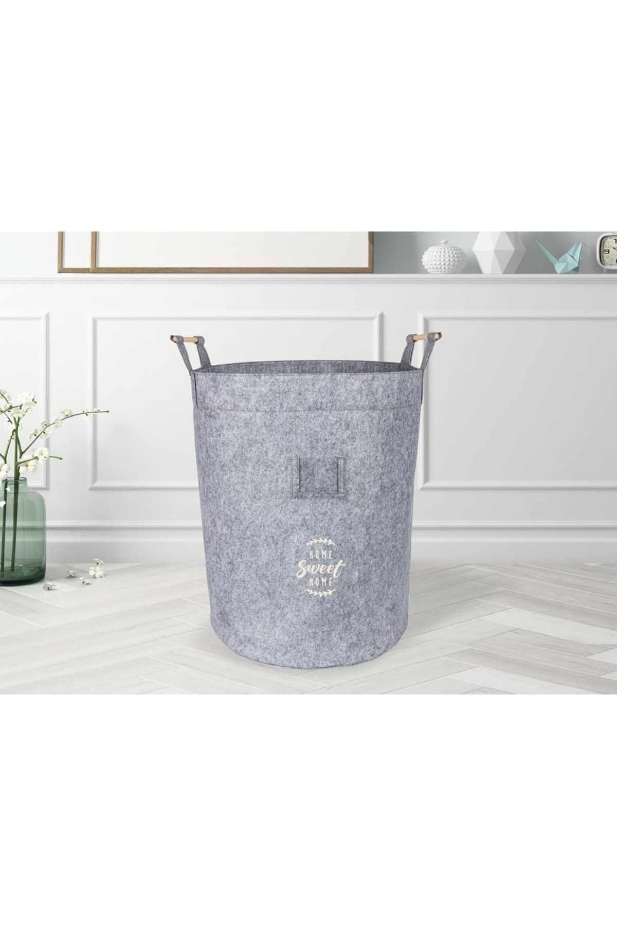 Grey basket with lid on sale