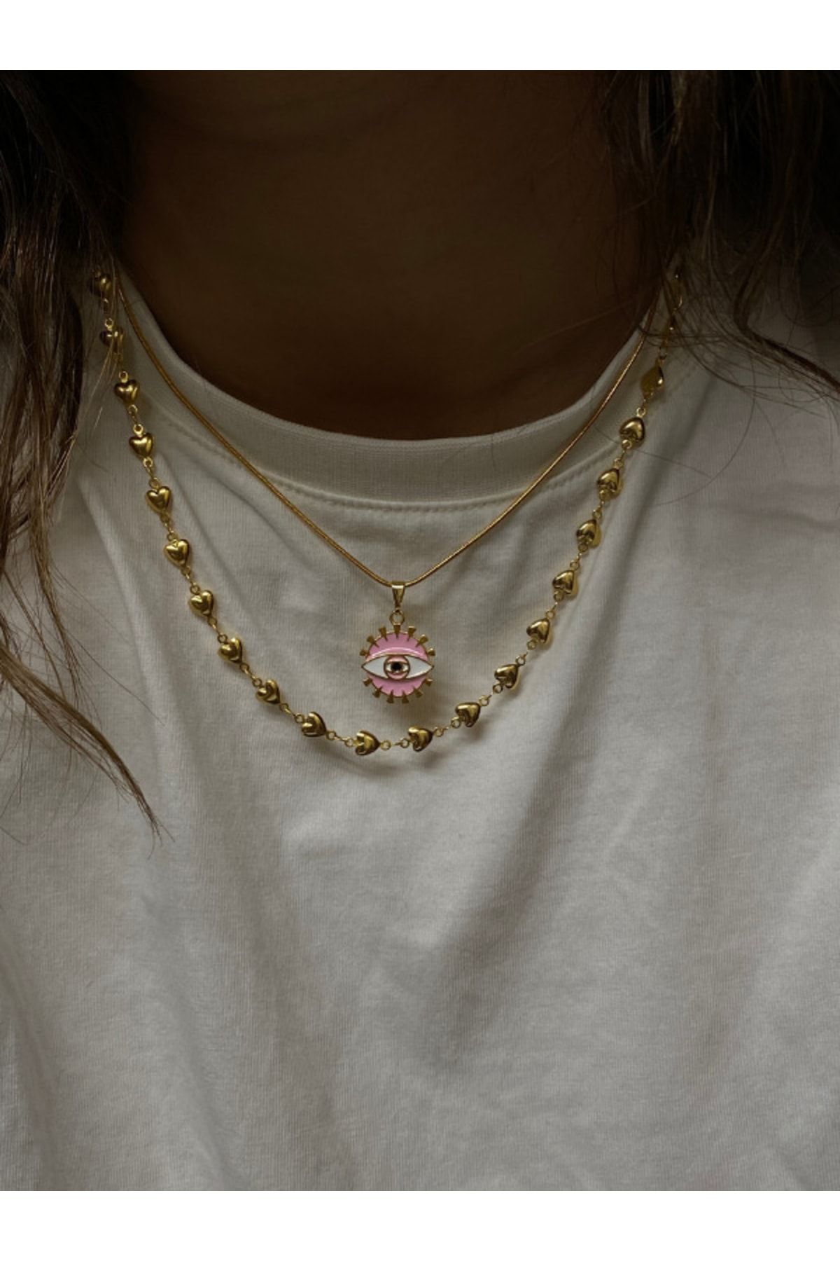 TOMERV ATELIER Pembe Göz Detaylı Kolye ZN7383