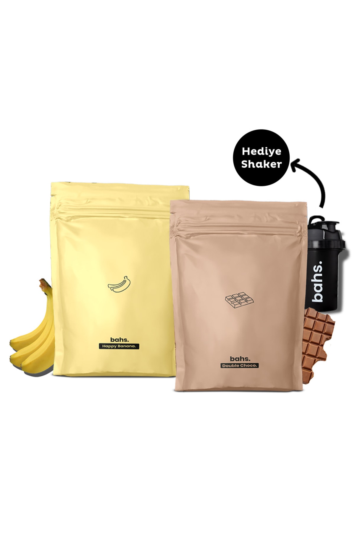 Bahs Yüksek Protein Öğün Tozu | 1 Happy Banana 1 Double Choco | 1 Shaker Hediye
