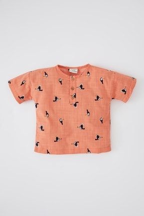 Erkek Bebek Regular Fit Desenli Kısa Kollu Poplin Gömlek X1434A222SM