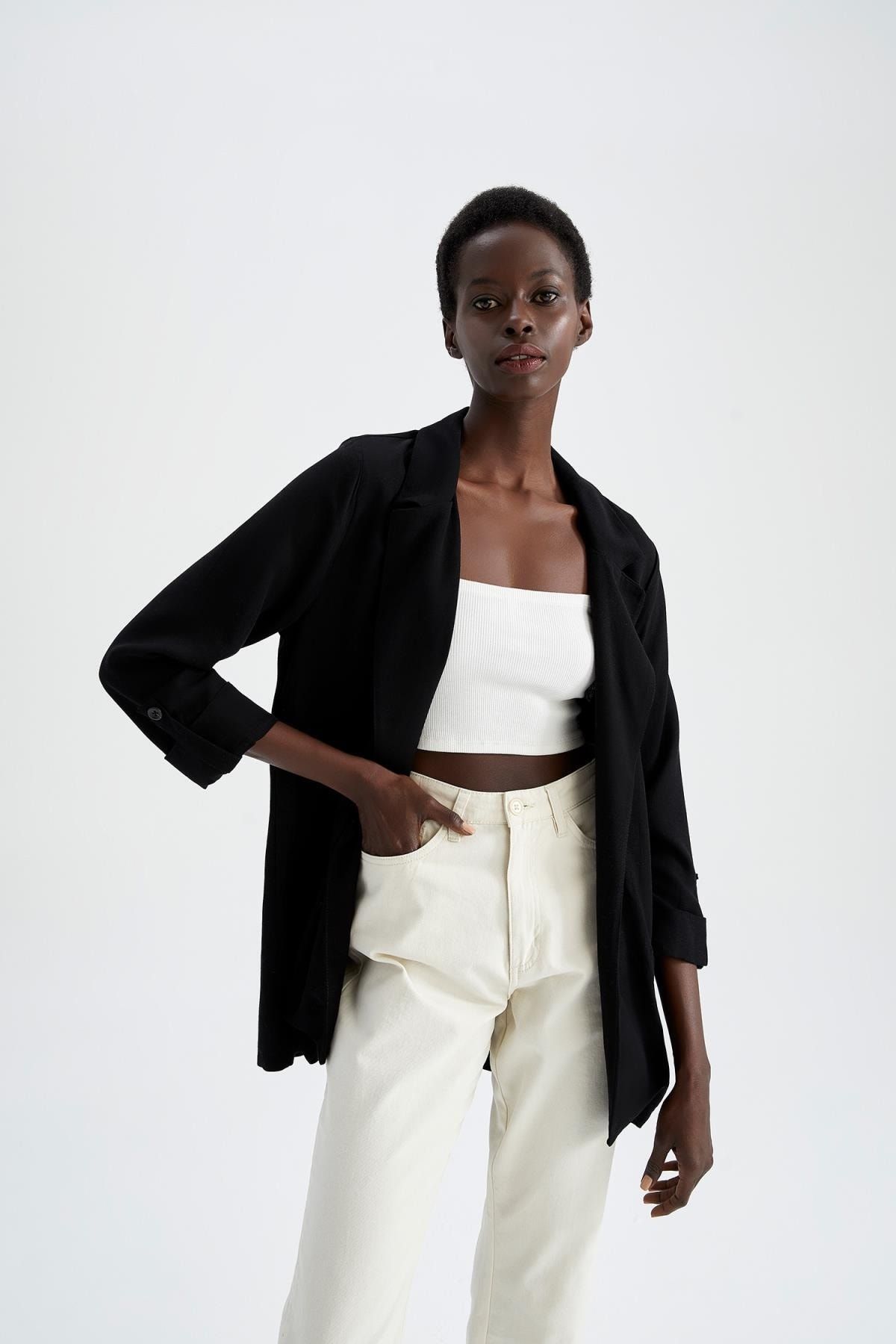 DeFacto Regular Fit Keten Karışımlı Blazer