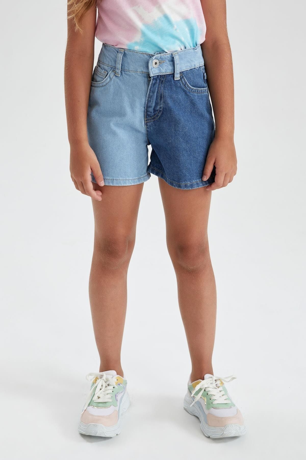 Defacto Girl s Color Block Jean Shorts Trendyol