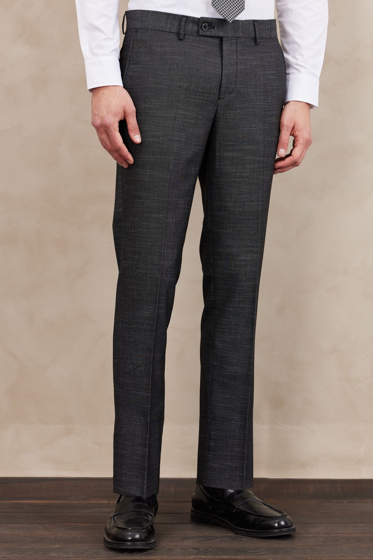 ALTINYILDIZ CLASSICS Erkek Siyah-beyaz Slim Fit Dar Kesim Mono Yaka Desenli Takım Elbise MB11235