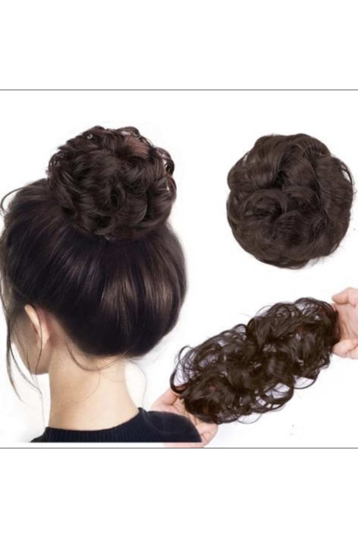 TOPRAK PERUK Koyu Kahve Renk Saç Topuz Tokası Lastikli