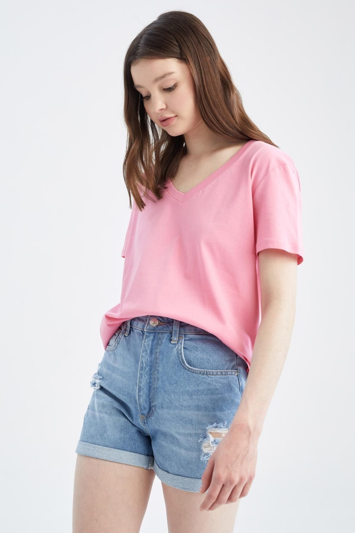 DeFacto T-Shirt Rosa Regular Fit
