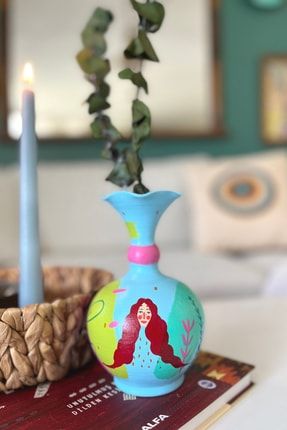 Kızları Dekoratif Seramik Vazo Ve Mumluk El Yapımı Mavi SMV00091
