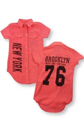 Kız Çocuk Pembe Brooklyn Şifon Sırt Baskılı Gömlek 76 MNKGOM