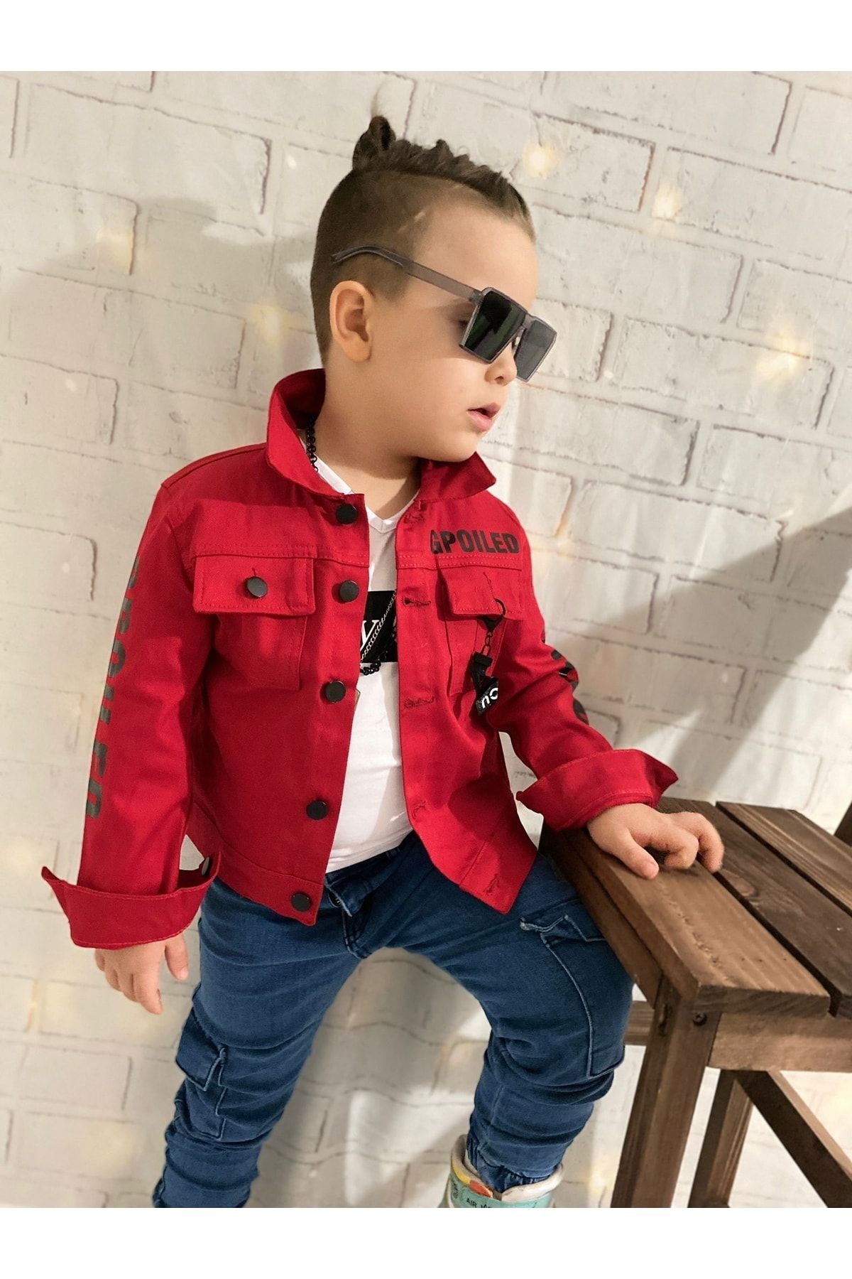 Kids red on sale denim jacket