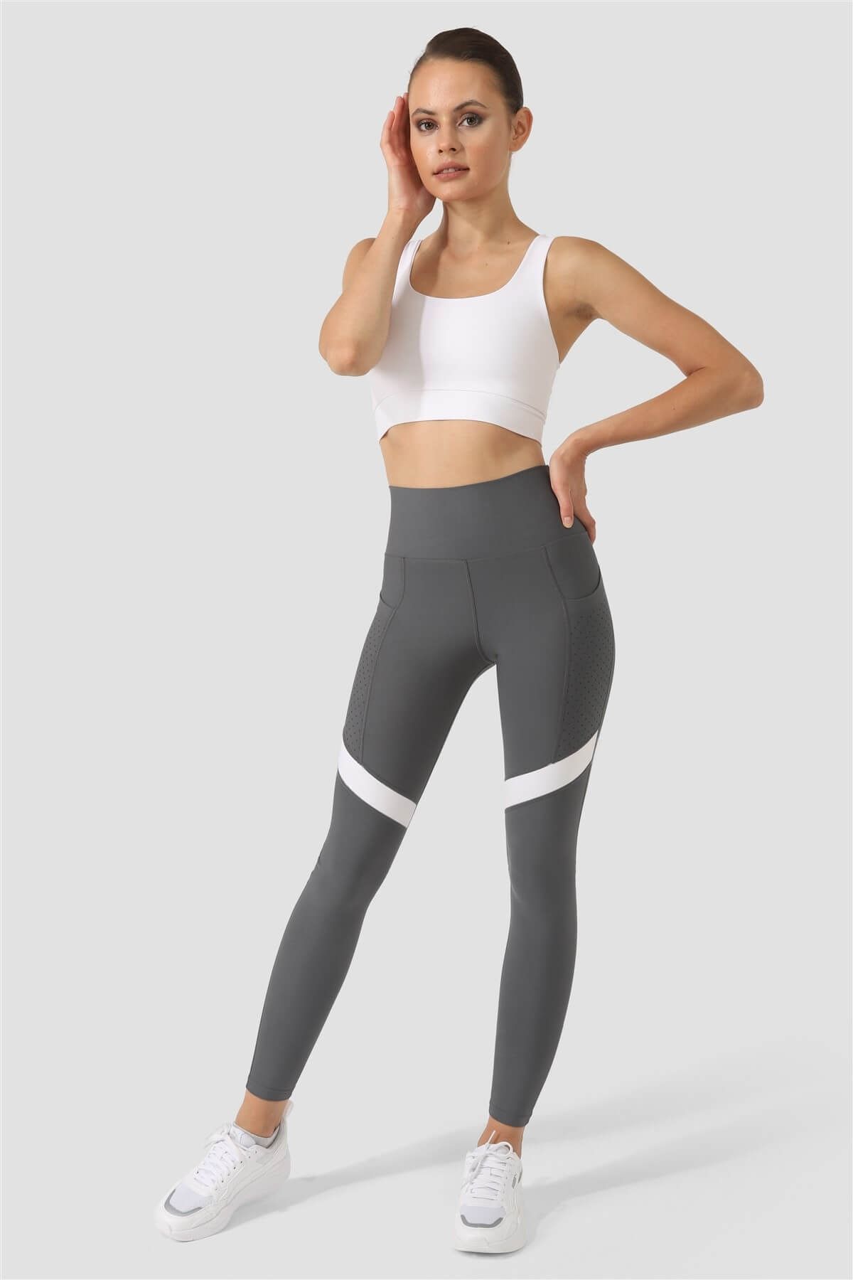 Buy Reebok Grey Lux High-Waisted Colorblock Leggings from Next