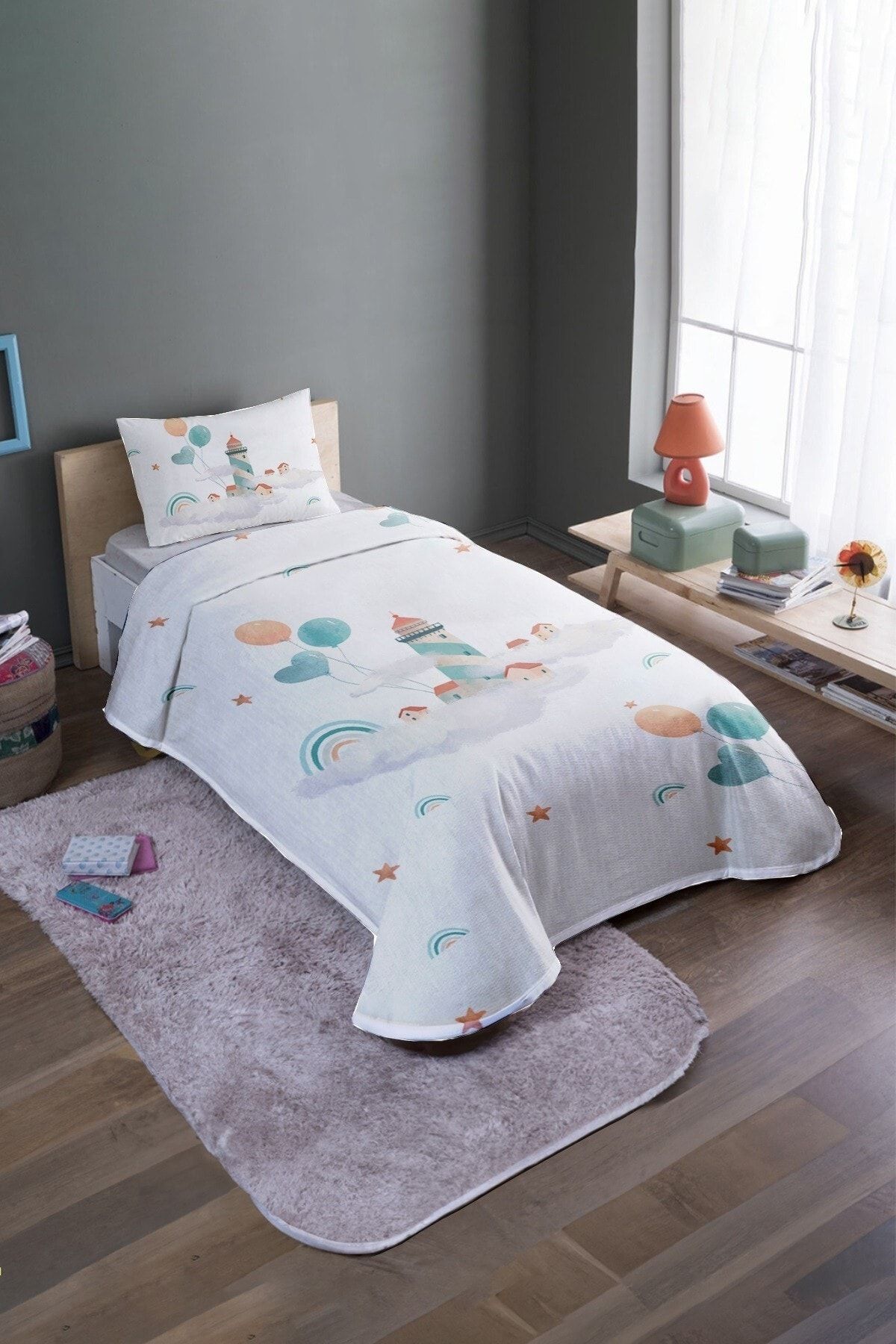 EVPANYA-Lighthouse Patterned Single Bedspread and Pique Set 2