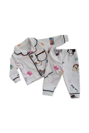 Bebek Düğmeli Önden Cepli Hapy Friends Ikili Pijama Takımı DEFNELİPİJAMA2022