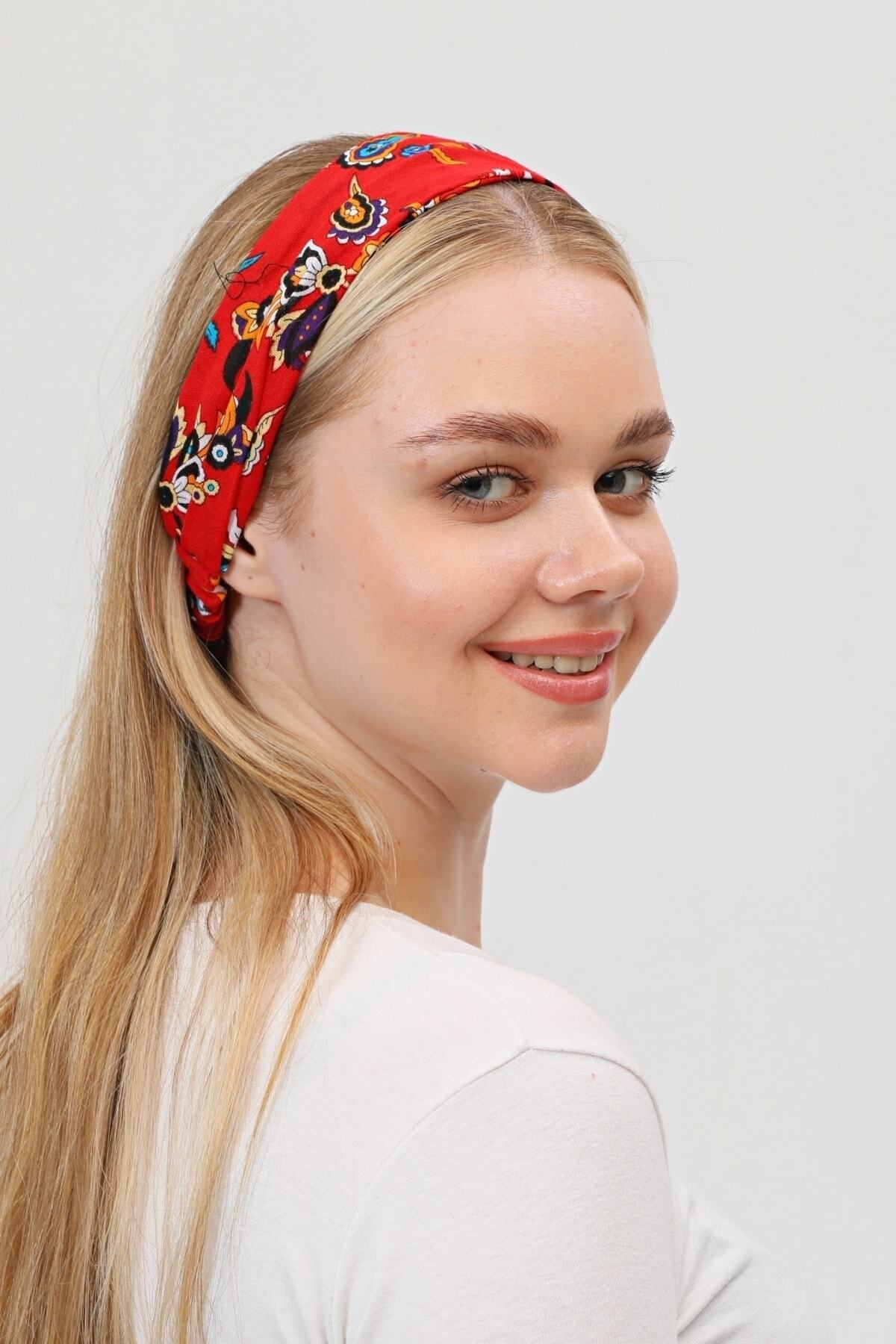 Renkli Boncuklu Paraşüt Lastikli Bandana Kırmızı 2
